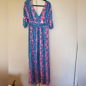 Lilly Pulitzer Parigi Maxi Dress Prosecco Pink Dilly Dally Size L